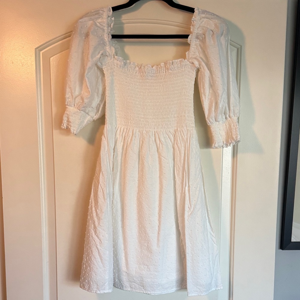 Kourt Calpyso Mini Dress White Smocked Puff Sleeve